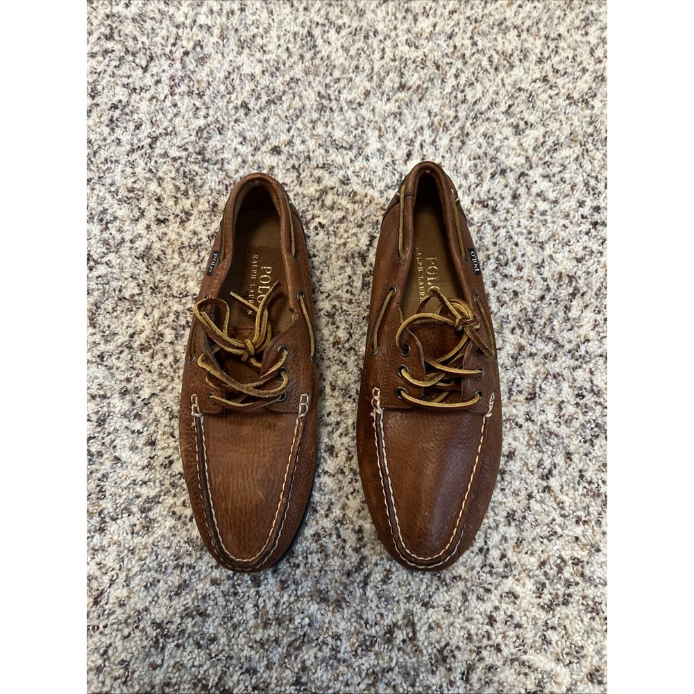 Polo‎ Ralph Lauren New Bienne Tan Leather Boat Shoe Loafer Size 8.5 Lace Up